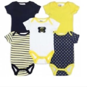 Peanut Buttons Yellow/Navy Shortsleeve Onesies 5 Pack